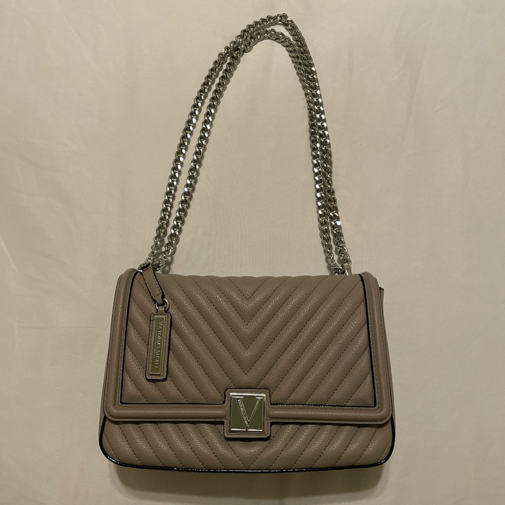 Elegant Taupe Quilted Shoulder Bag